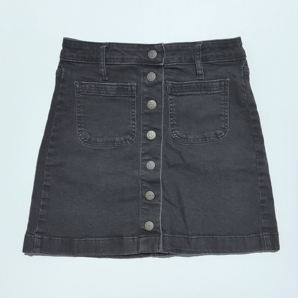 Madewell High Waisted Black Wash Button Front A-Line Denim Jean Mini Skirt 25 - Picture 1 of 11
